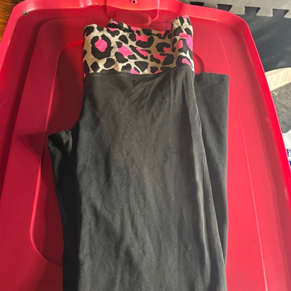 Victoria's Secret Black Pants with Pink Leopard Print Waistband